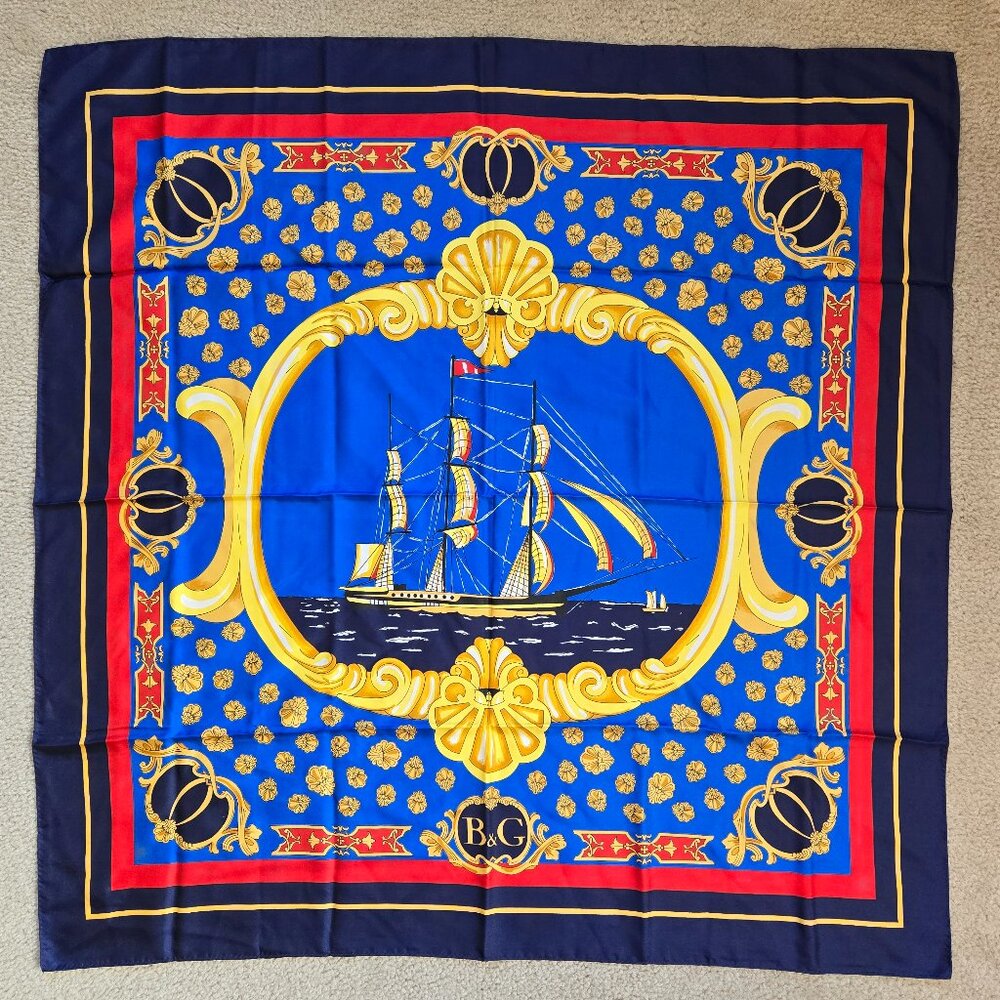Nautical Silk Scarf Square Ocean Ship Scarf Andre Claude Canova Hand-Rolled